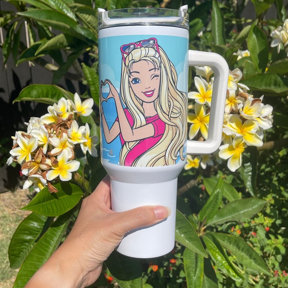 Barbie Girl LETS GO PARTY Movie Pink Tumbler 40 oz tumbler with hand carry handl - Picture 4 of 6